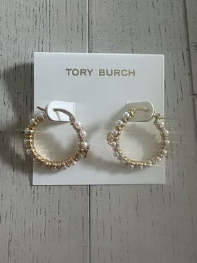 Tory Burch Gold Hoop Earrings with Pearl Accents